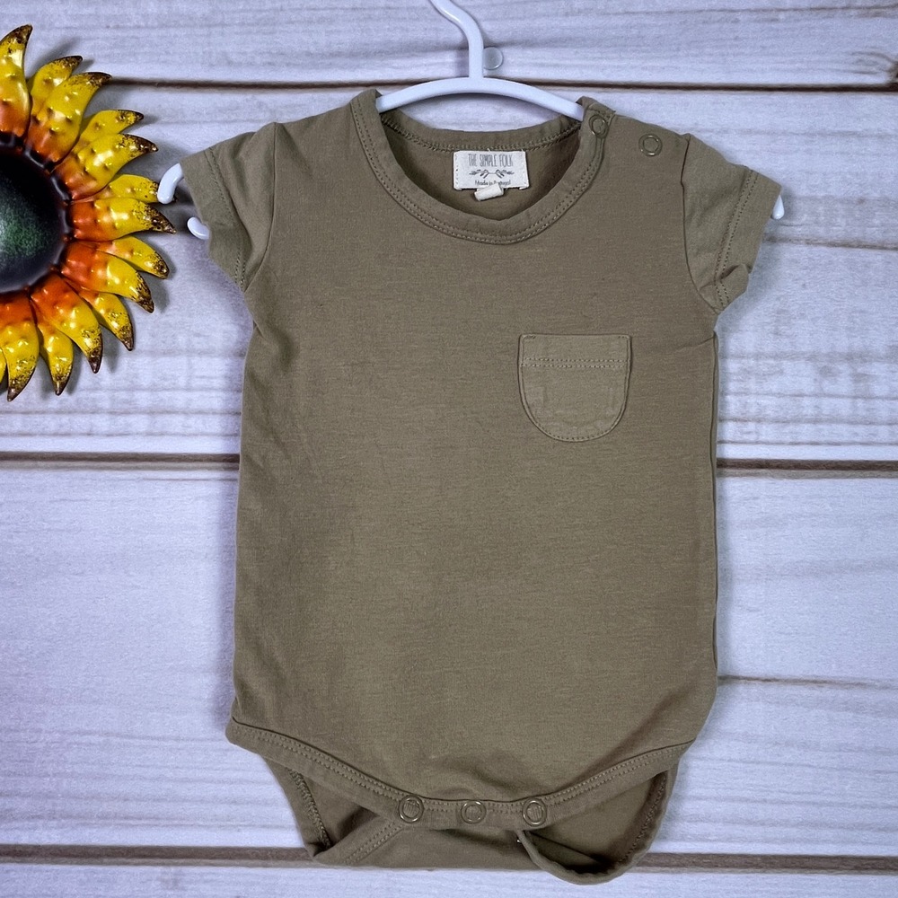 The‎ Simple Folk Olive Green Pocket Bodysuit 3-6 Months Made in Portugal